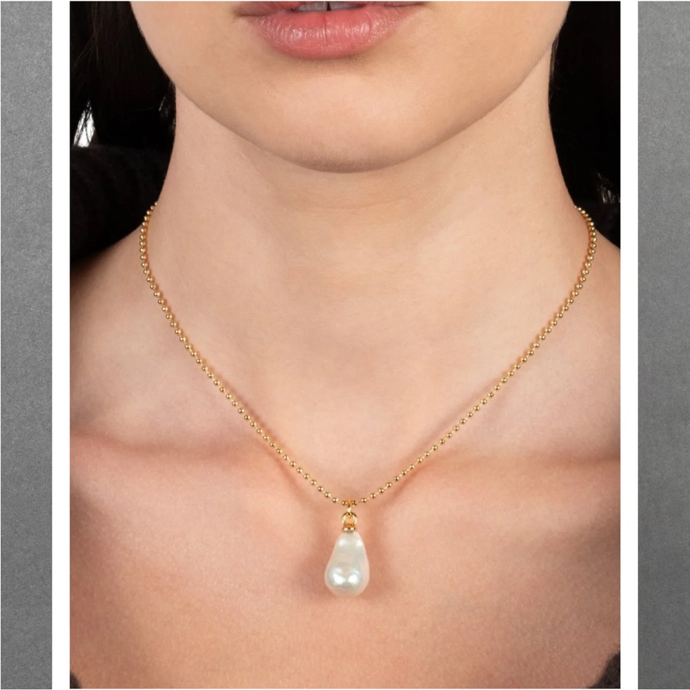 ALEXIS BITTAR • Molten Gold La Perla Pearl Solitaire Ball Chain Necklace - Picture 10 of 13